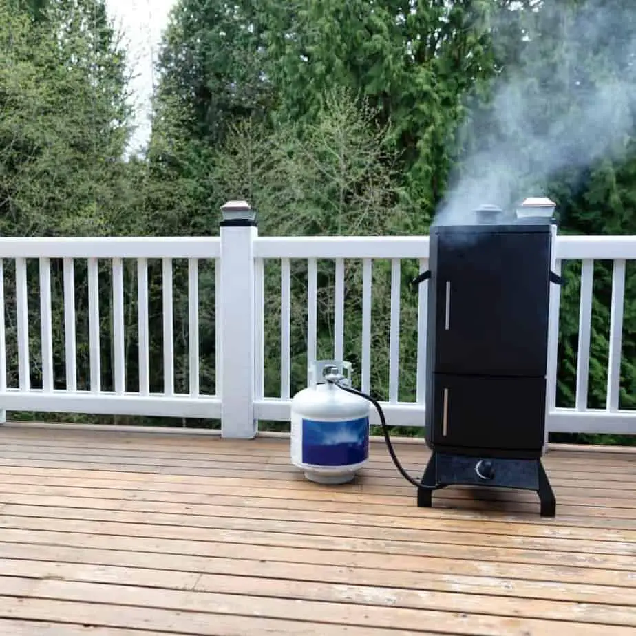 Propane Bbq Smoker On Wood Deck